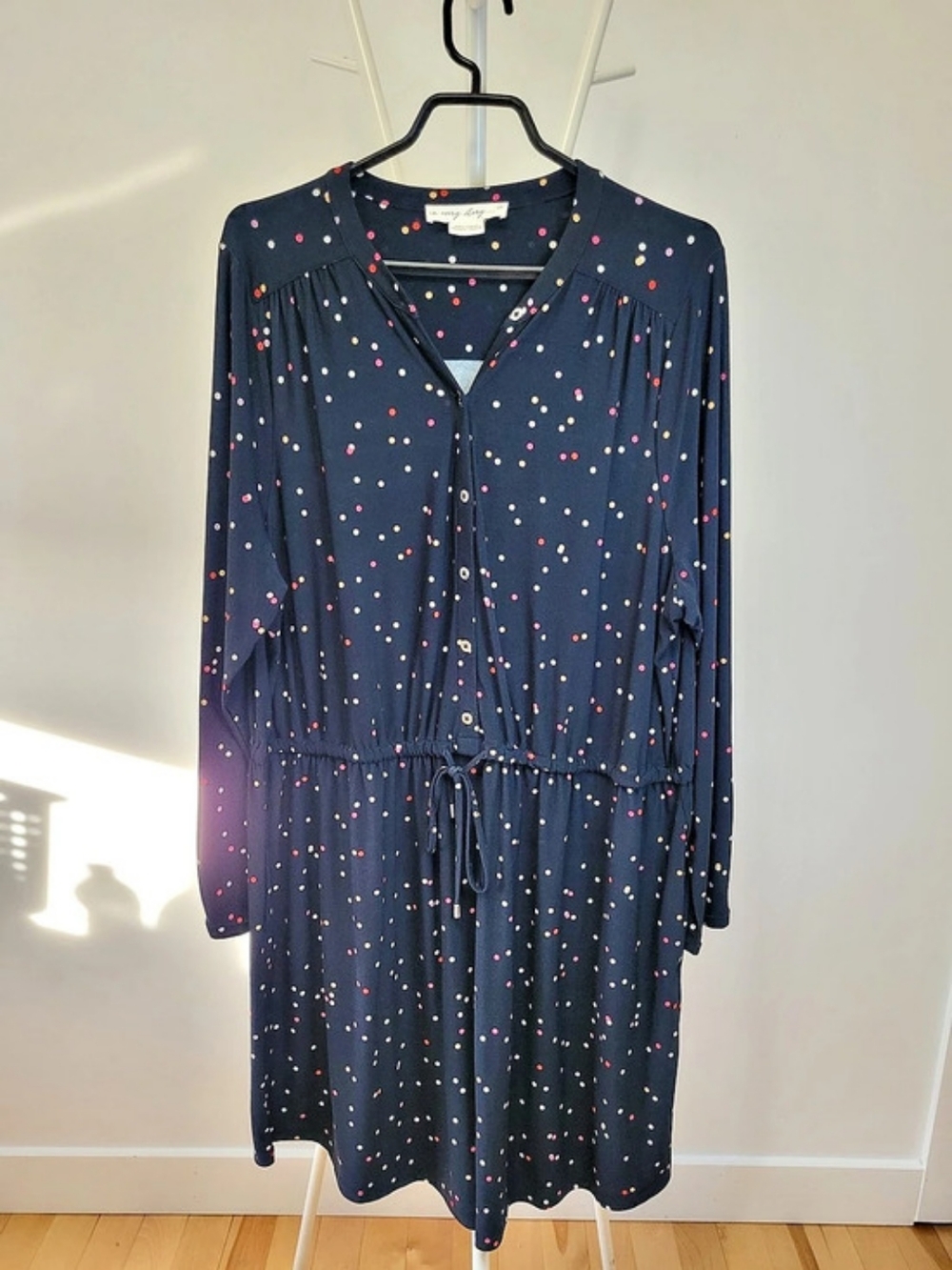 In Every Story Confetti Polka Dot Drawstring Dress Navy Blue - 1X (no tags)